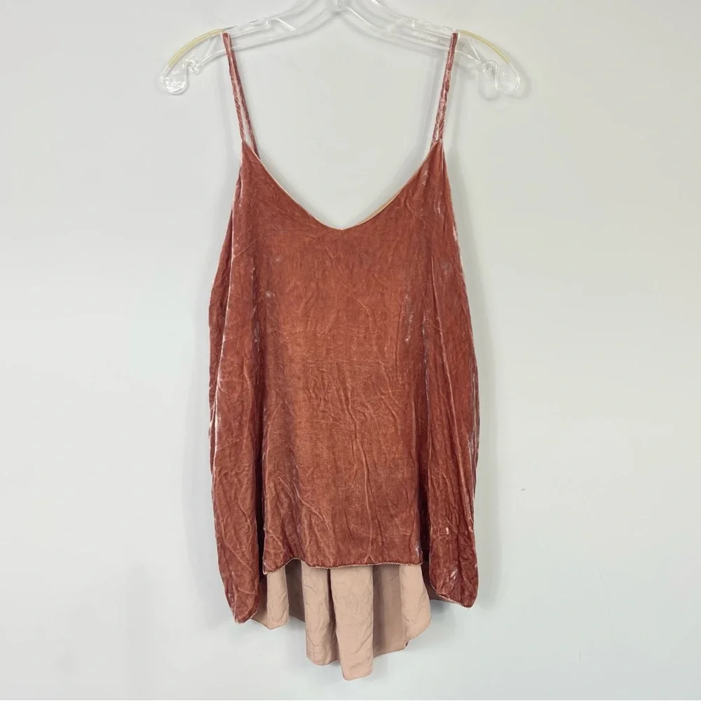 CAARA 100% Silk Crushed Velvet Spaghetti Strap Cami Camisole Top In Rust M - Picture 11 of 16